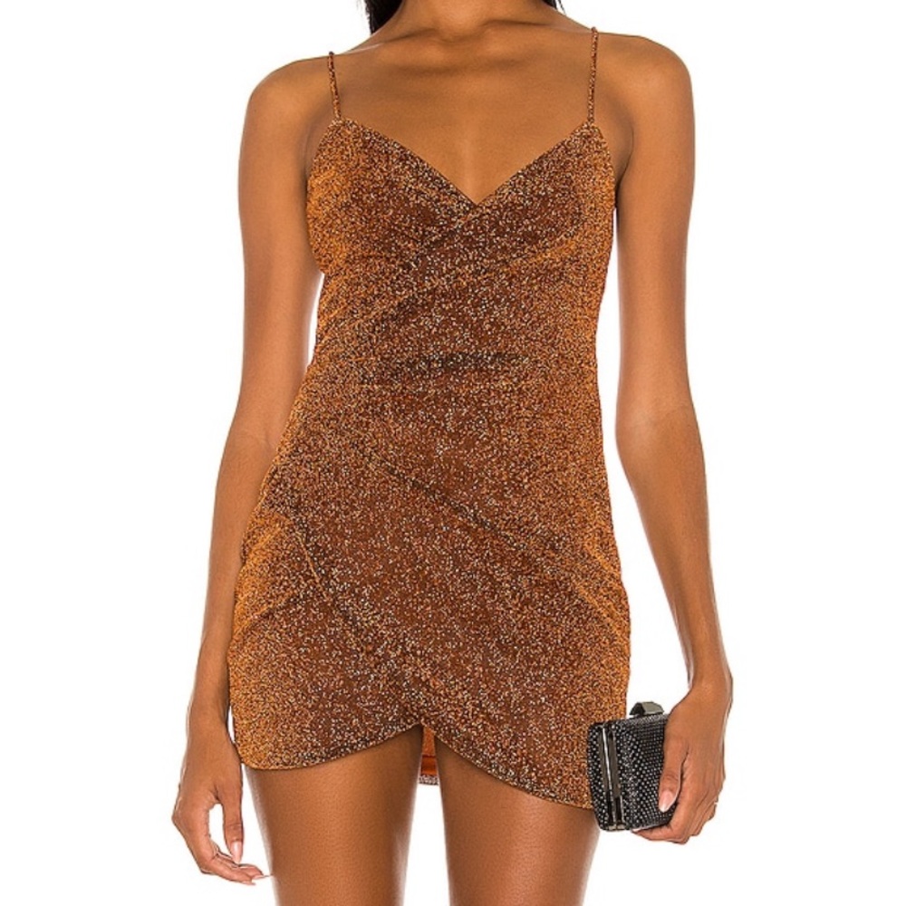 Superdown Delanie Mini Dress in Rust Metallic